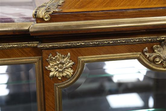 A late 19th century French ormolu mounted and kingwood stepped breakfront vitrine, W.4ft 8in.